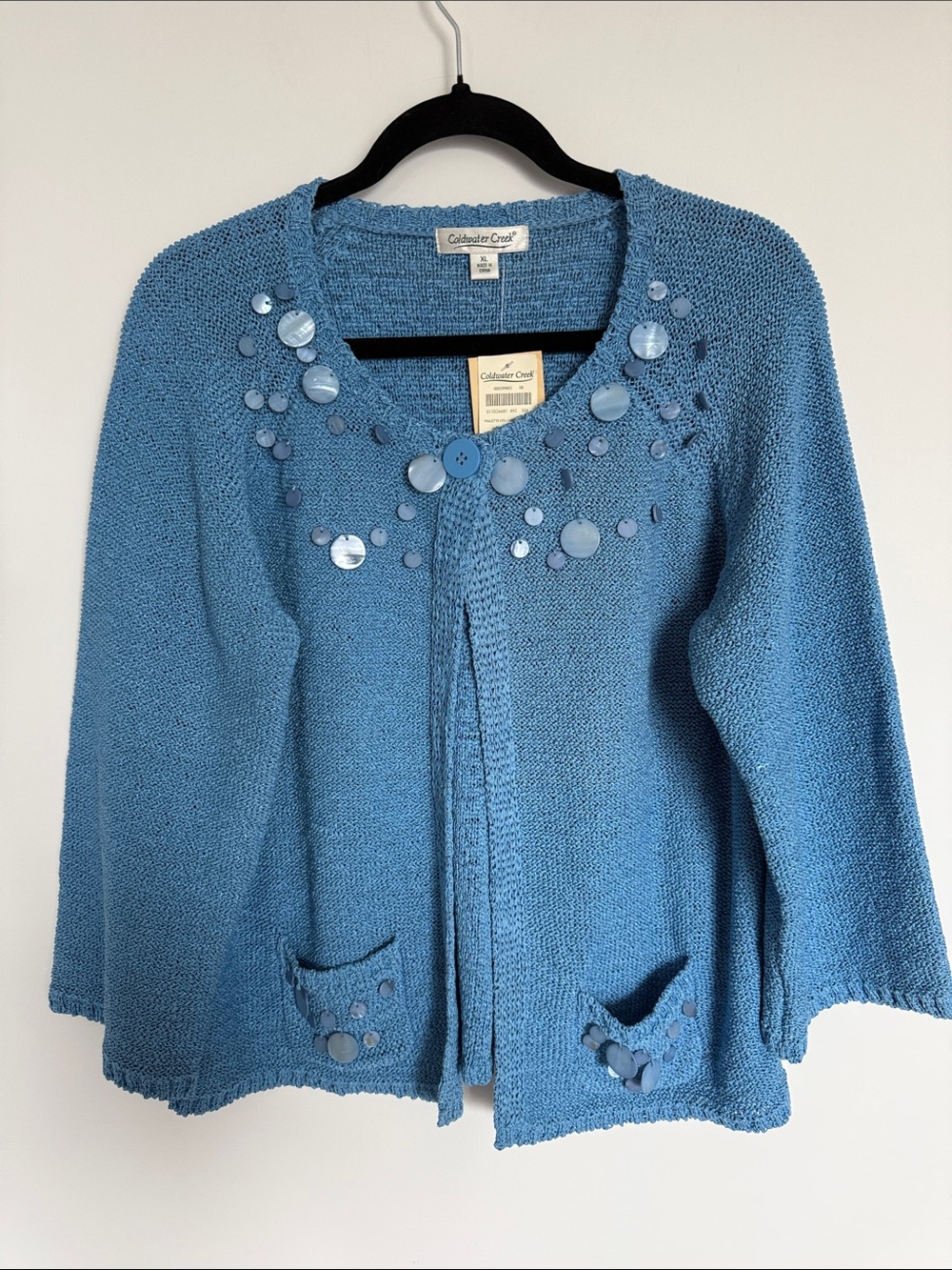 Coldwater Creek Blue Embellished Knit Cardigan Sweater XL NWT
